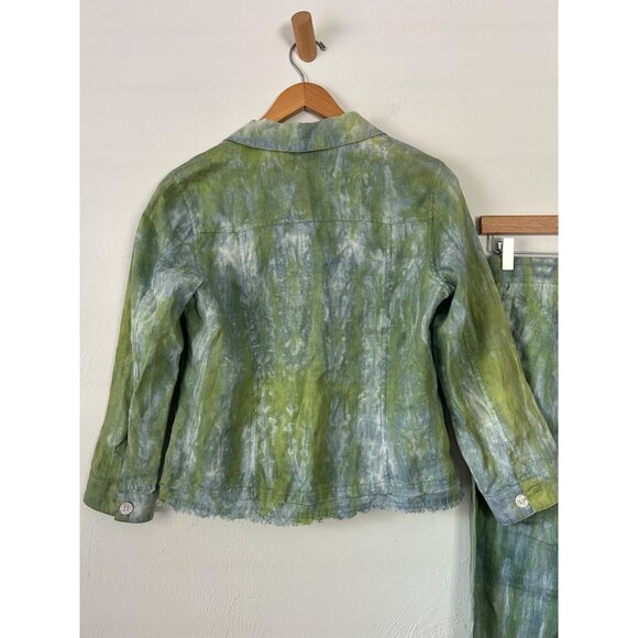 Pure Amici XS Green Tie-Dye 100% Linen Jacket & Jogger Pants Set - Picture 5 of 14